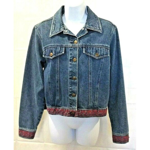 AMI Vintage Womens M Denim Jean Trucker Jacket Embroidered Coat Size M - Picture 1 of 7